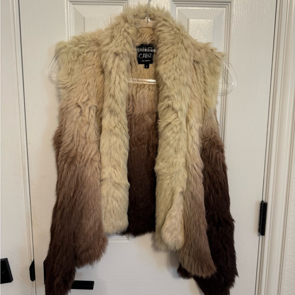 Women's Real Rabbit Fur Vest - Brown and Cream